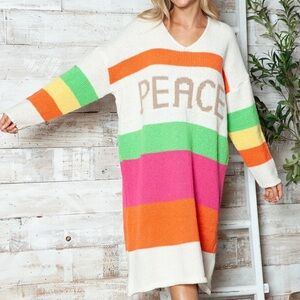 Luxury on a Dime Colourful PEACE knit jumper dress